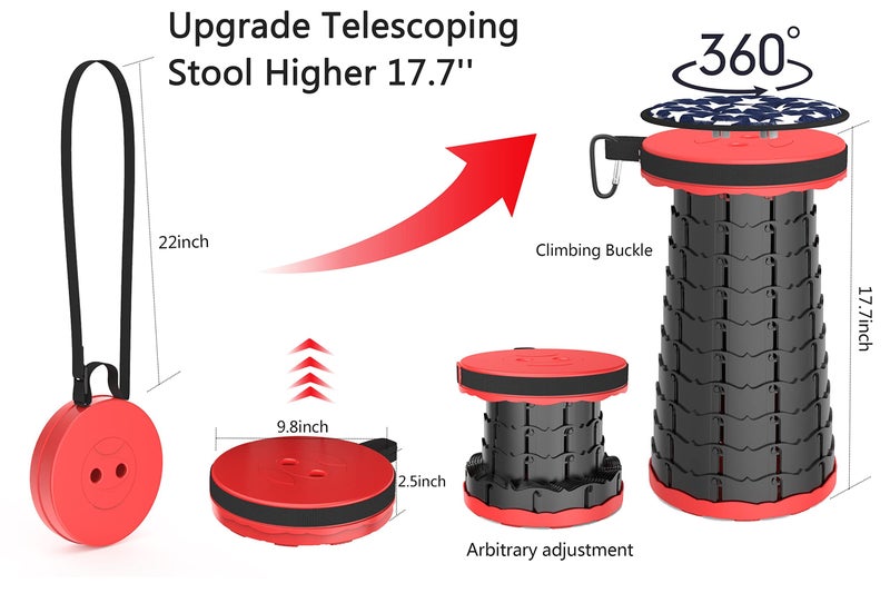 ALEVMOOM Telescoping Stool with Cushion, Portable Collapsible More Sturdy Capacity 440Ib, Retractable Collapsible Camping Adjustable Folding Stool for Hiking Garden BBQ - Image 3